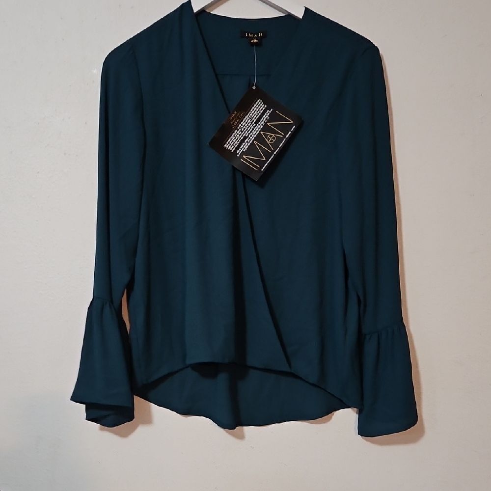 IMAN Deep Teal Blouse with Flared Sleeves
